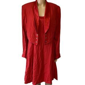 Vintage 90s JR Nites By Caliendo Red Dress & Jacket Sz16 Formal Holiday Academia